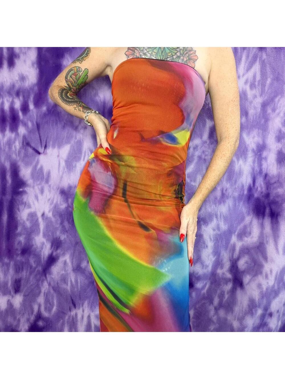 Zara multi colored mesh tube bodycon dress